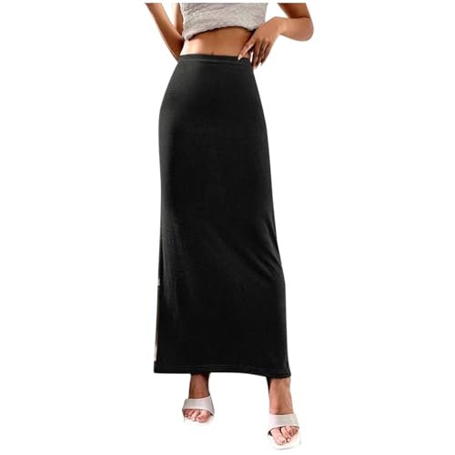 Women's Trendy High Waisted Bodycon Maxi Skirts Elastic Waist Pencil Long Skirt 2025 Dressy Fall Vacation Clothes Fashion