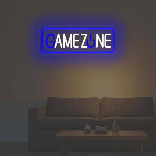 Image of Blue GAME ZONE Neon Sign - LED Gaming Room Decor, Dimmable Arcade Light for Streaming Setup, Man Cave, USB Powered(16.5x6 Inch)