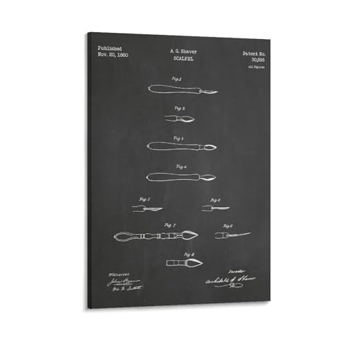 XYSWDD Scalpel Patent Print Art 1860 Canvas Wall Art Print Poster For Home School Office Decor 12x18inch(30x45cm)