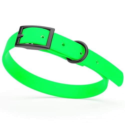 Image of Dogline Biothane Waterproof Dog Collar Strong Coated Nylon Webbing with Black Hardware Odor- Proof for Easy Care Easy to Clean High Performance Fits Small Medium or Large Dogs, Tropical Green