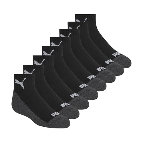 PUMA Boys' Quarter Crew Socks (8-Pack), Black, 7-8.5 | Extra Cushion and Arch Support - image 1