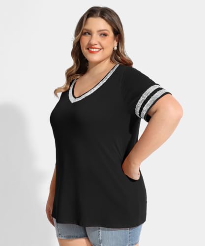 RITERA Plus Size Tops for Women Short Sleeve T Shirt Casual Summer V Neck Tunics Tees XL-6XL4