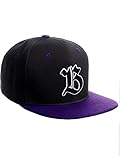 Daxton Classic Snapback Old English A to Z Numbers Initials Flat Bill Visor Cap-Black Purple Hat, Letter B