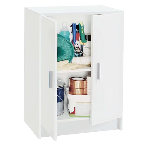 Habitdesign Armario Multiusos Bajo 2 Puertas 1 Estante, 80x59x37 (AltoxAnchoxFondo - en cm), Color Blanco Mate