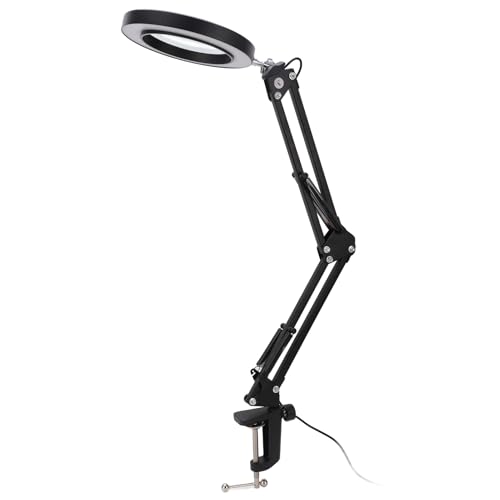 EMUKOEP Lupa 5X con brazo de luz LED flexible, banco de trabajo de 10 niveles de luz con abrazadera/soporte