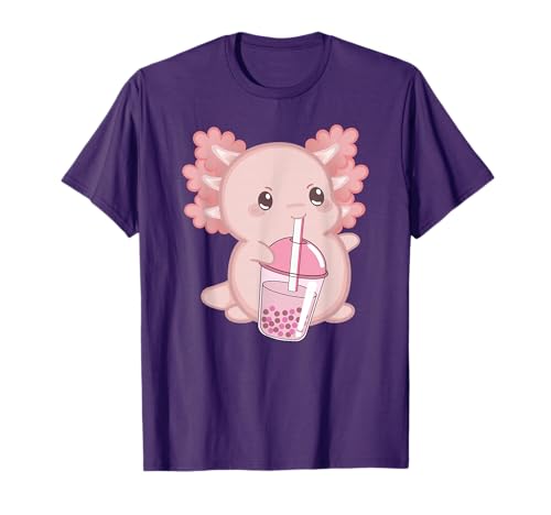 Kawaii Anime Axolotl Drinking Boba Bubble Tea Cute Japanese T-Shirt