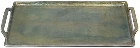 Dusto Rectangle Green Metal Tray with Handles 18.5x8.5 inches - Organizer Trays for Room Table,Bathroom Tray,Fruit Tray,Drink, Serving Sushi Tray Aluminum Rectangle Tray (DH6004)