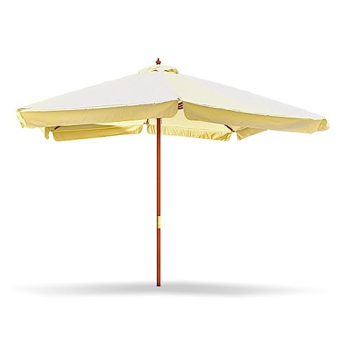 FRANKYSTAR IRUY - Sombrilla de jardín 3 x 3 metros cuadrada con palo central de 48 mm de diámetro de madera natural y lona de poliéster con borde de 50 mm. 300 x 300 x 260 cm, 300x300 cm