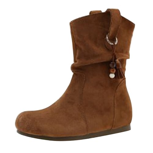 Bottines rondes à fond plat marron pour femme en taille 37.5 EU avec dessus synthétique durable