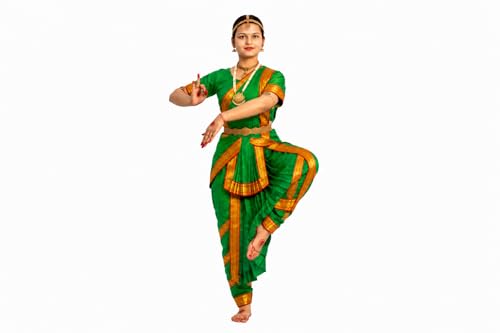 Image of Culture Creation Girls Bharat Natyam Dance Dress | Bharat Natyam Classical Dance Costume for Girls Fancy Outfit Competitions /Annual Functions /School Events