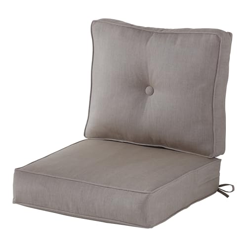 Sunbrella Deep Seat Cushion Set Seat & Back Cushions for Patio Chairs Sofas & Loveseats Fade Resistant Outdoor Fabric Ties Zippered Cover Cord Trim Cast Ash