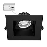 Maxxima 4 in. Adjustable Square Recessed Anti-Glare LED Gimbal Downlight, Canless, 1050 Lumens Color Selectable 2700K/3000K/3500K/4000K/5000K, 360° Rotation, Dimmable Black Trim, 90 CRI, JBox Included