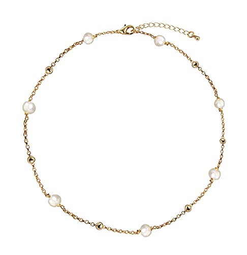 Pearl Choker Necklace 8mm Handpicked Pearl 18K Gold Plated chain Vintage Y2k Necklace Fashion Jewelry for Women Girls