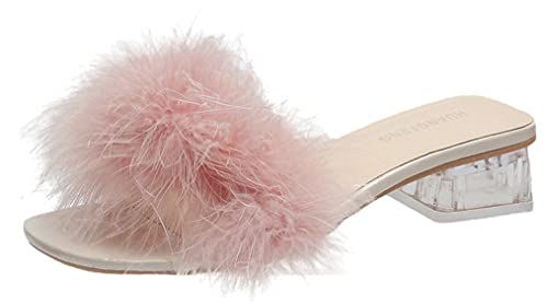 D.S.MOR Square Toe Clear Chunky Heeled Sandals Low Chunky Heeled Pump Sandals (Medium, numeric_7)