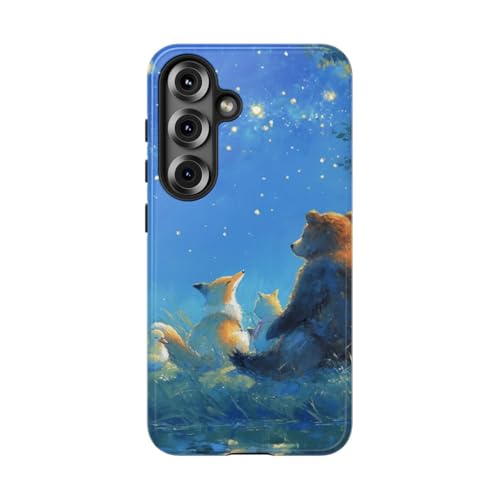 Coque Samsung S25 ciel étoilé bleu motif animaux forêt rigide