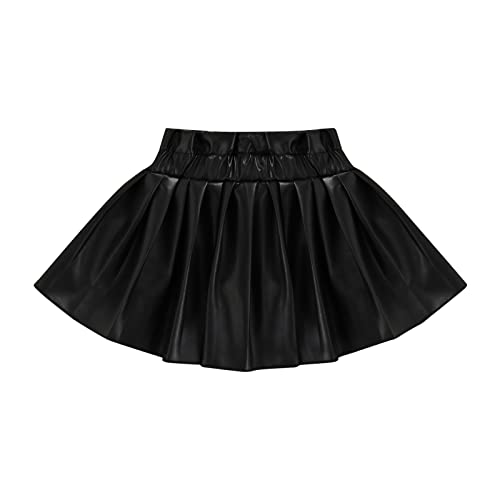 BABiyQvQ Pu Leather Skirts for Toddler Baby Girls Solid Color Faux Leather Pleated Skirts Casual Mini Skirts (Black, 18-24 Months)