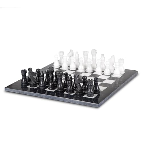 Échecs en marbre noir et blanc fait main de 30 cm pour salon chic