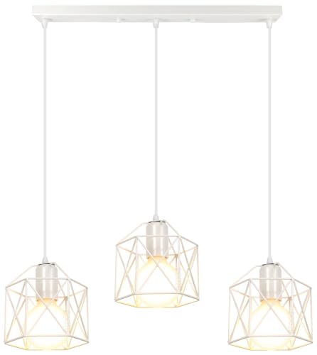 PETITES ECREVISSES 3 Luces Lámpara Colgante de Techo Vintage, Iluminación de techo E27 Metal Madera Techo 16cm Retro Lámpara de techo Blanco para Comedor Salon Interior (3 Luces-una barra)