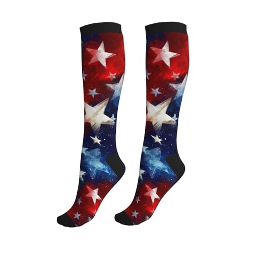 Sjazc 4th Of July Compression Socks Calf Knee High Support Socks Novelty For Women Men Nurse Athletic Running Hiking Travel