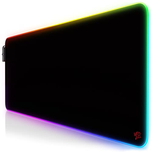 TITANWOLF - RGB Tapis de Souris Gaming XXL - LED Lumineuse Tapis de Souris Multicolore 11 Modes - 800 x 300mm - Surface antidérapante pour Les Joueurs de l’Ordinateur PC et du Mac - Noir Cover