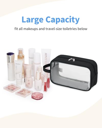 Image of Narwey Clear Travel Toiletry Bags for Traveling Toiletries Men Women, Clear Makeup Bag Cosmetic Bag with Zipper, Make Up Pouch Organizer Bag with Handle, Skincare Beach Snack Medicine Bag, Black
