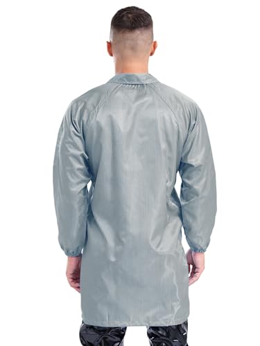 Image of YiZYiF Men Professional Lab Coat Long Sleeve Resistant Mechanical Dustproof Work Coat Overall Uniform