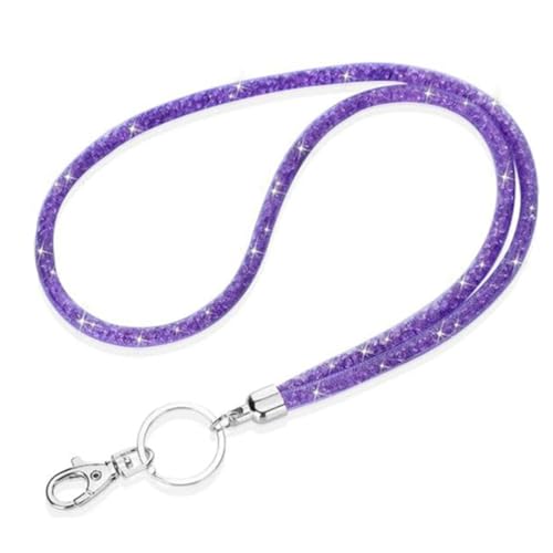 Grewoo Glitter Fishnet Lanyard with Key Ring, 31.5 Inch Fashion Rhinestone Neck Strap for Office ID Badges and Keys, Women's Work Accessory (purple)