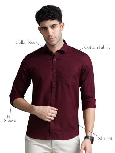 Image of COOL COLORS Men's Solid Slim Fit Casual Shirt | Breathable Soft Fabric | Spread Collar | Stylish Modern Comfort | Office, Party, Weekend Essential