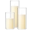 Shihanee Set of 3 Pillar Candles and 3 Glass Cylinder Candle Vases Holders Clear Pillar Jars for Wedding Centerpieces(2.6” X 4.7”, 5.9”, 7.9”,Ivory White)