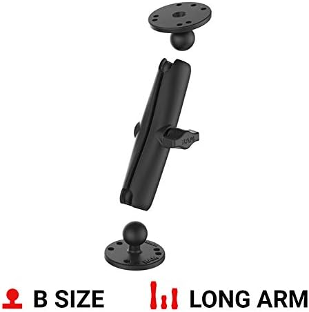 RAM Mounts RAM-B-101U-C Universal Double Ball Mount with Two Round Plates with Long Arm for Drill-down Mounting