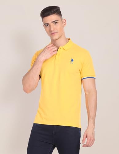 Image of U.S. Polo ASSN. Solid Slim Fit Polo T Shirts for Men - 100% Cotton, Half Sleeves Mens Tshirt