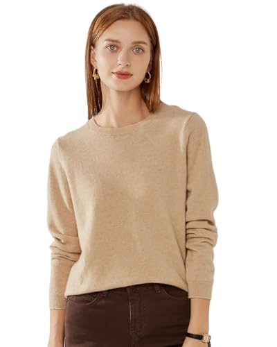 Image of 100% Pure Cashmere Crewneck Sweater for Women Long Sleeve Warm Soft Lightweight Knit Pullover