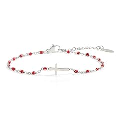 silver cross bracelet-red beads