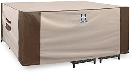 HAMLER Patio Furniture Covers, Rectangular Patio Heavy Duty Table Cover, 420D Tough Oxford Cloth Waterproof Outdoor Dining Table & Chairs General Purpose Furniture Cover 110" L x 84" W x 27.5" H