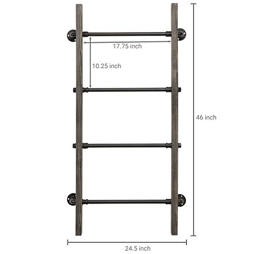 Mygift HOM2079GRY Wall Mounted Blanket Ladder Farmhouse Gray Wood And Industrial Metal Pipe Towel Hanging Rack thumb #4