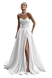 Dolinecy White Wedding Dresses with Train 2026 Sweetheart Satin Prom Dresses A Line Bridal Dress for Bride Backless US 4