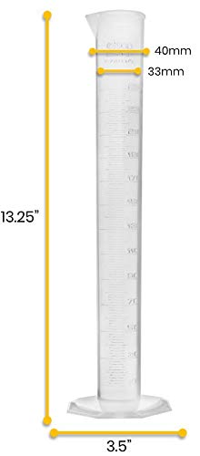 Graduated Cylinder, 250mL - Class B Tolerance - Octagonal Base - Polypropylene Plastic - Industrial Quality, Autoclavable - Eisco Labs