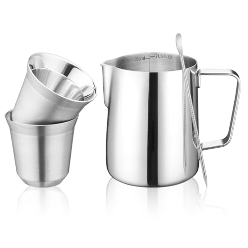 Image of Amrules 12oz Milk Frothing Pitcher & 2-Pack 2.7oz Double Wall Espresso Cups