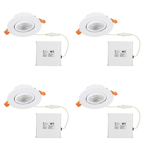 Black Friday - 80% OFF LED Gimbal Recessed Downlight Fixture, 3.5 Inch with Driver, 3000K Soft White, 7W, 600 Lumens, 120V, Dimmable, ETL Listed, White Trim (4 Pack)