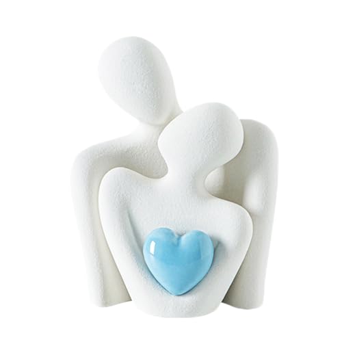 Yizzwtc Estatua de Pareja de Cerámica, Figuras de Parejas Decorativas, Escultura de Pareja Enamorada Moderna Decoración de Escultura Abstracta con Corazón Azul para Dormitorio (Blanco Blanco Azul)