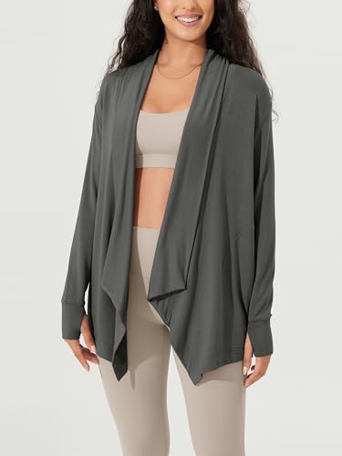 Image of ODODOS Women's Drape Open Front Cardigans Cozy Soft Long Sleeve Casual Wrap Outerwear with Pockets Thumb Hole