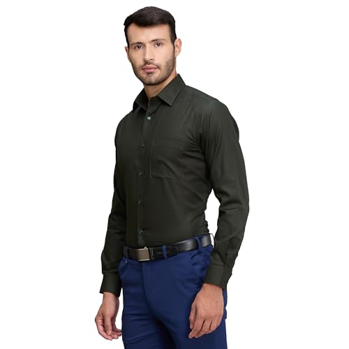 Image of Raymond Men's Slim Fit Solid Pattern Pure Cotton Full Sleeve Semi Cut Away Collar Formal Shirt