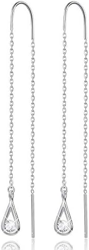 Gift for Christmas Esberry 18K Gold Plating 925 Sterling Silver CZ Hollow Teardrop Dangle Earrings Cubic Zirconia Circle Hypoallergenic Earrings Jewelry for Women and Girls (White Gold-1)