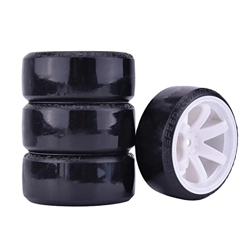 WONFAST 4Pcs 63mm RC Drift Car Tires Hard Tyres Plastic Wheel Rims for 1/10 On-Road Drifting Car for HSP Tamiya HPI Kyosho Spare Parts (White)