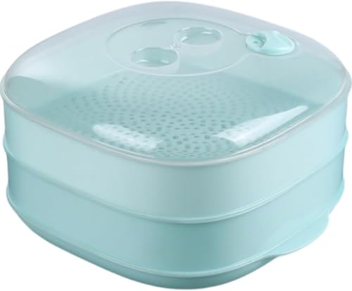 Tuyiutm 電子レンジ 蒸し器 電気 肉まん で 中華まん プラスチック 野菜 電子 鍋 蓋付きキッチン用 (ブルー,2段)