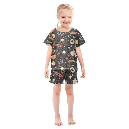 ALAZA Space Planet Solar System Astronomy Pajamas Set Short Sleeve Cotton Sleepwear Summer Pjs 2 Piece 5-14Y3