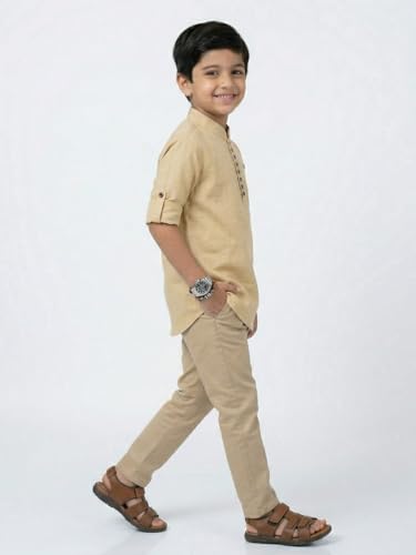 Image of Kids Stylish Solid Style Cotton Mandrain Collar Regular Fit Kurta|| Formal Boys Shirt || Casual Wear Buttoned Kurta for Boys