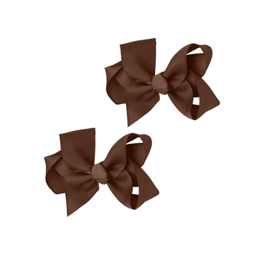 3 Inch Grosgrain Bow for Little Girls- Set of 2, Brown