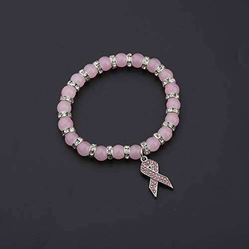 CENWA Breast Cancer Awareness Bracelet Pink Rhinestone Ribbon Charm Beads Bracelet Breast Cancer Support Gift3