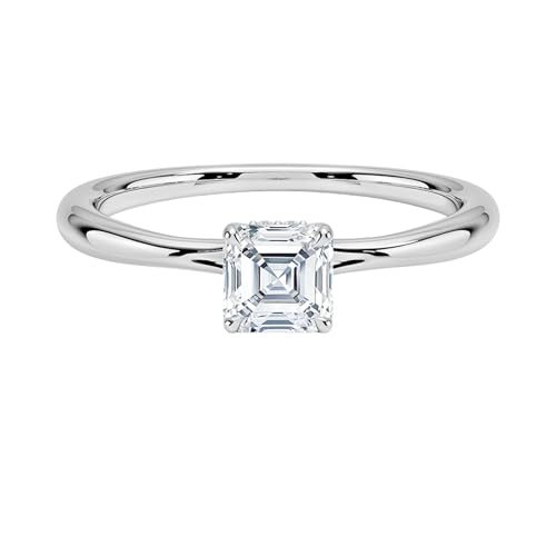 0.50-5 CT Asscher Cut Moissanite Engagement Ring VVS1 10K 14K 18K Solid Gold & 925 Sterling Silver Hidden Halo Moissanite Engagement Ring Christmas Gift For Women (White, Main Stone : 0.50 Carat)